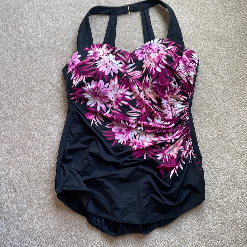 Lands End One Piece Swimsuit Sliming Slender Tunic
